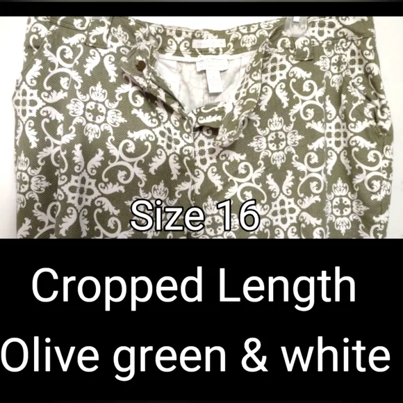 Olive Green Print Crop Pants sz 16 - Picture 3 of 10
